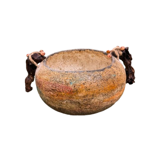 Κεραμικό μπωλ ζωγραφισμενο στο χέρι, με ξύλινα στοιχεία