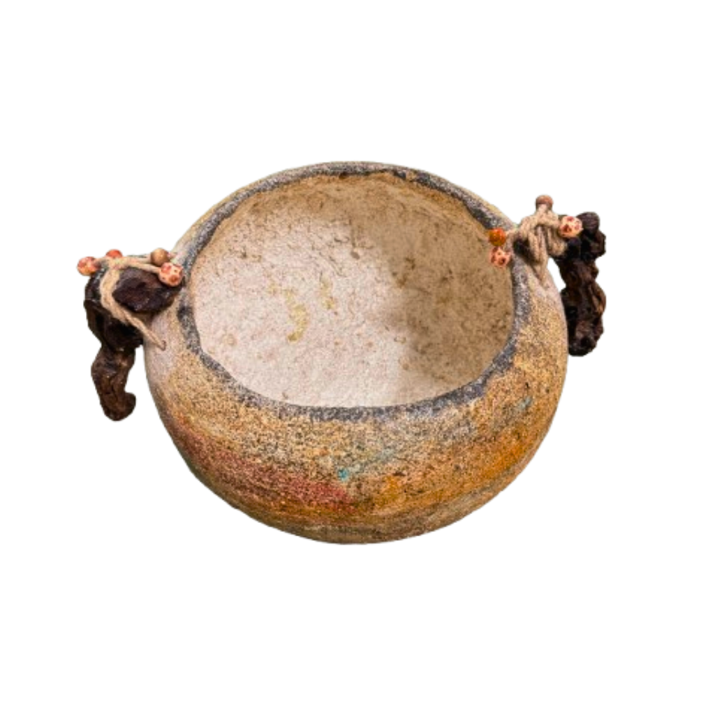 Κεραμικό μπωλ ζωγραφισμενο στο χέρι, με ξύλινα στοιχεία