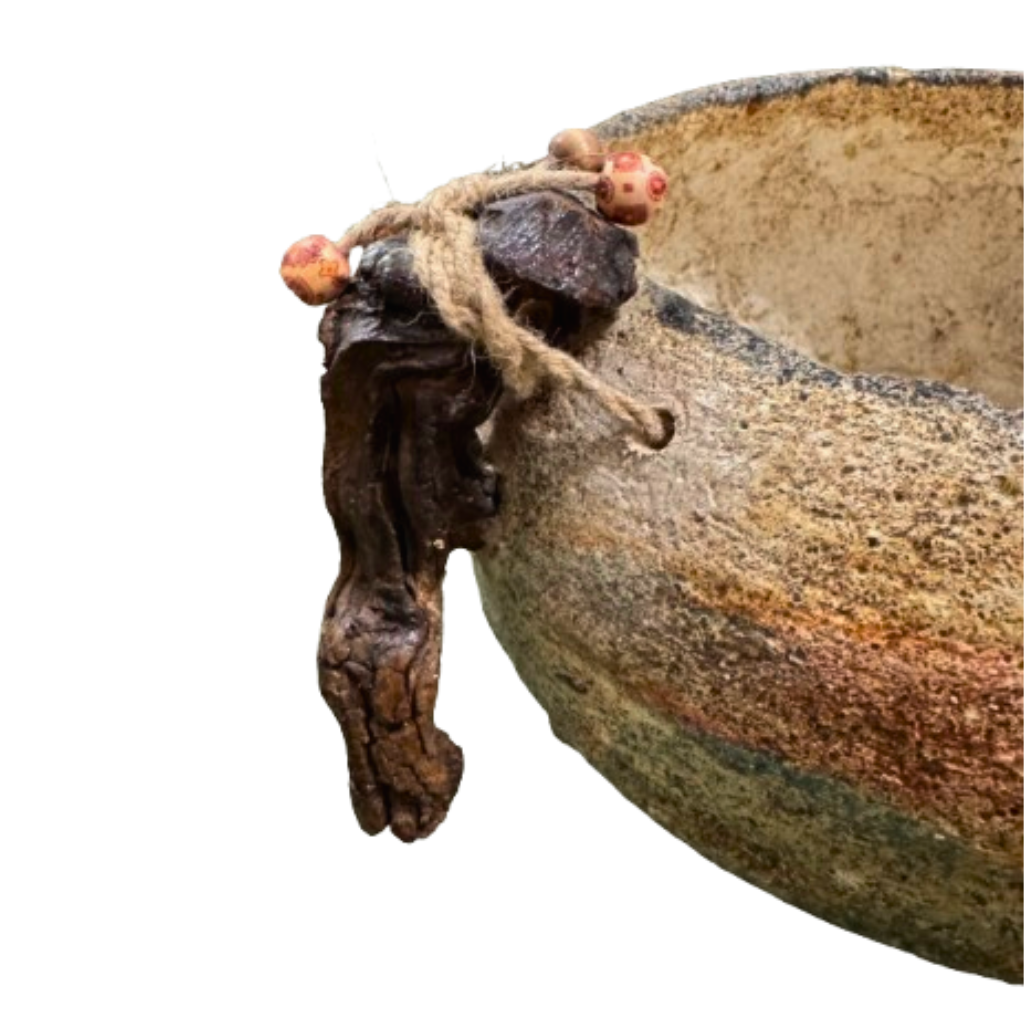 Κεραμικό μπωλ ζωγραφισμενο στο χέρι, με ξύλινα στοιχεία