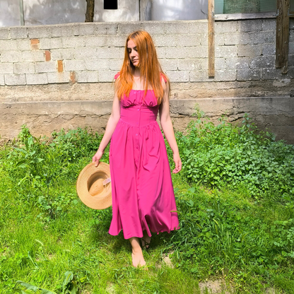 Φόρεμα με δετές τιράντες και κουμπιά