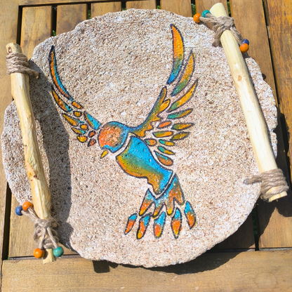 Κεραμική πιατέλα με ξύλινα στοιχεία - Πουλί