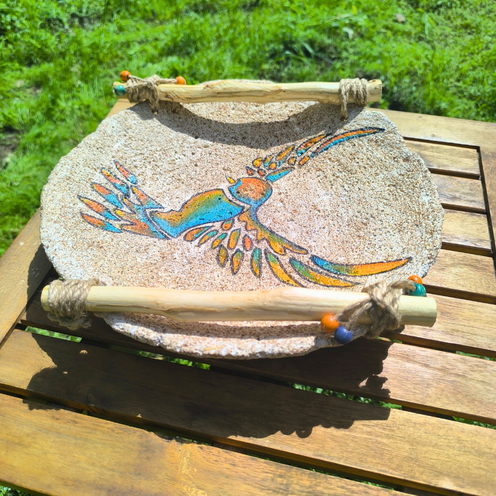 Κεραμική πιατέλα με ξύλινα στοιχεία - Πουλί