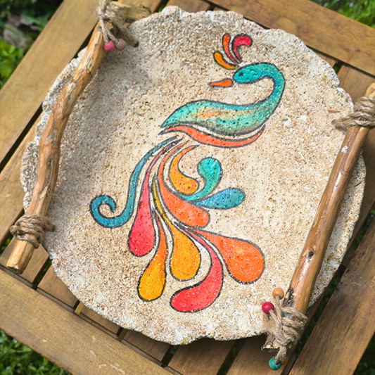 Κεραμική πιατέλα με ξύλινα στοιχεία - Παγώνι